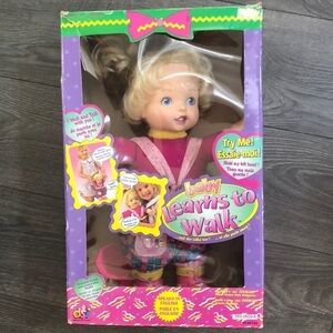 1998 DSI Toys Vintage Baby Learns To Walk Doll 16" Blonde Hair And Blue Eyes